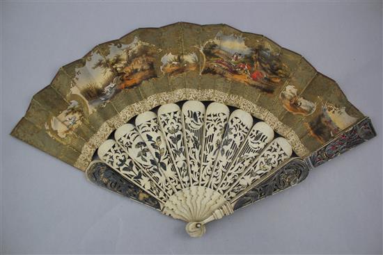 A collection of nine Victorian fans, largest 13.5in. incl. hanging loop